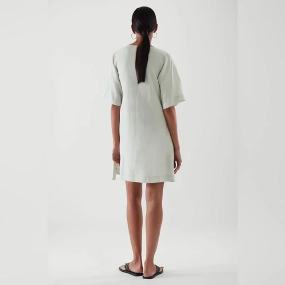 COS MINI WRAP DRESS IN DUSTY LIGHT GREEN - Picture 3 of 15